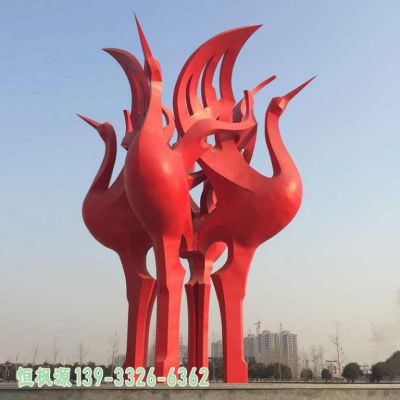 仙鹤烤漆不锈钢广场雕塑