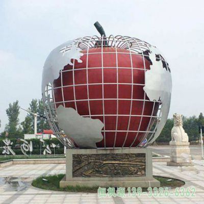 不锈钢户外苹果景观雕塑