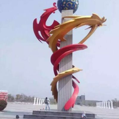 都市盘龙柱不锈钢雕塑
