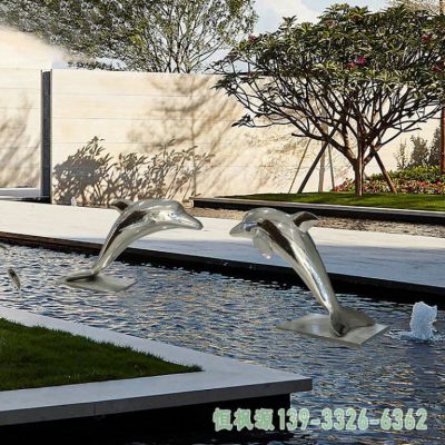 不锈钢海豚小区景观雕塑