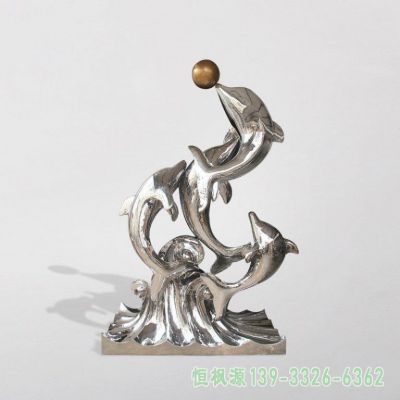 企业不锈钢海豚动物雕塑