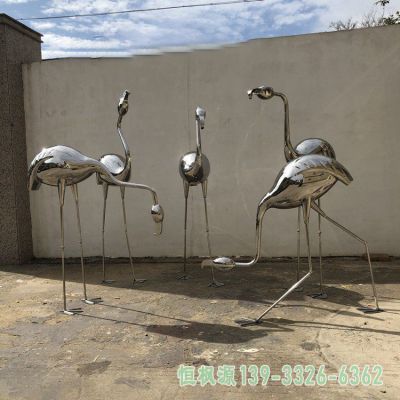 火烈鸟园林不锈钢动物雕塑