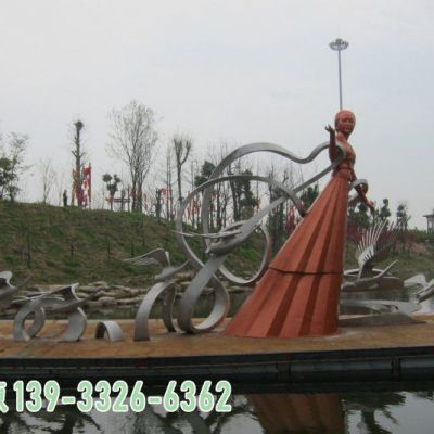 不锈钢仙女小区景观雕塑
