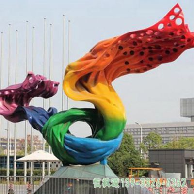 企业不锈钢彩带抽象雕塑