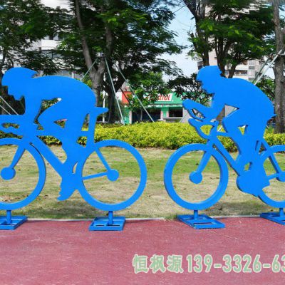不锈钢自行车人物都市雕塑