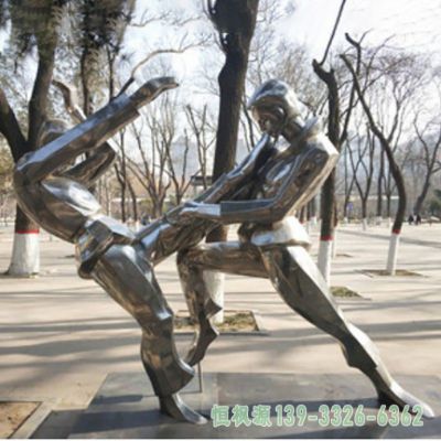 广场摔跤不锈钢雕塑