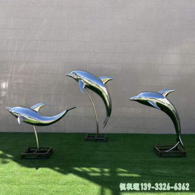 镜面海豚户外不锈钢雕塑