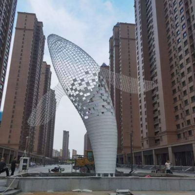 镂空鲸鱼校园不锈钢雕塑