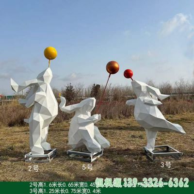 几何兔子不锈钢广场雕塑