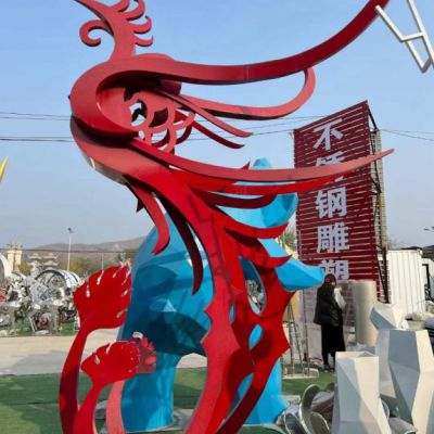 彩绘凤凰都市不锈钢雕塑