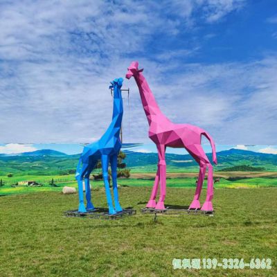 彩绘鹿公园不锈钢雕塑