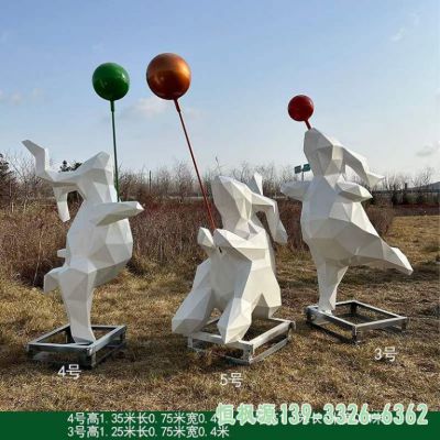 白色兔子园林不锈钢雕塑