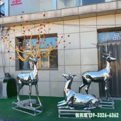 镜面鹿城市不锈钢雕塑