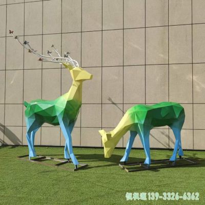 不锈钢彩绘鹿户外动物雕塑