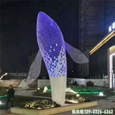 户外镂空鲸鱼不锈钢雕塑