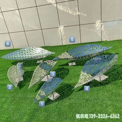 树叶小区不锈钢镂空雕塑