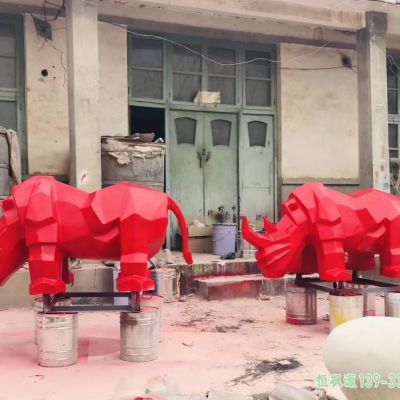 彩绘犀牛都市不锈钢艺术雕塑